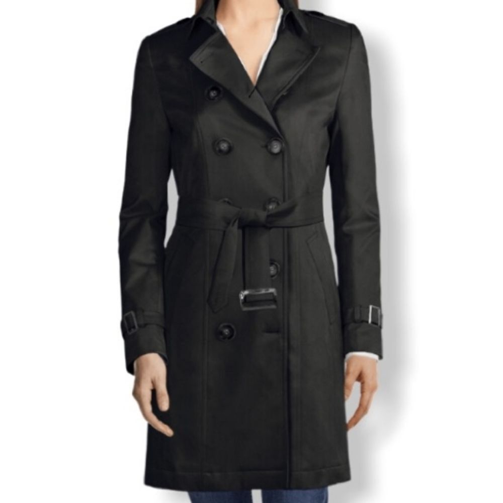 Tommy Hilfiger Black Double Breasted Women's Trench Coat Rain Slicker - Size XS